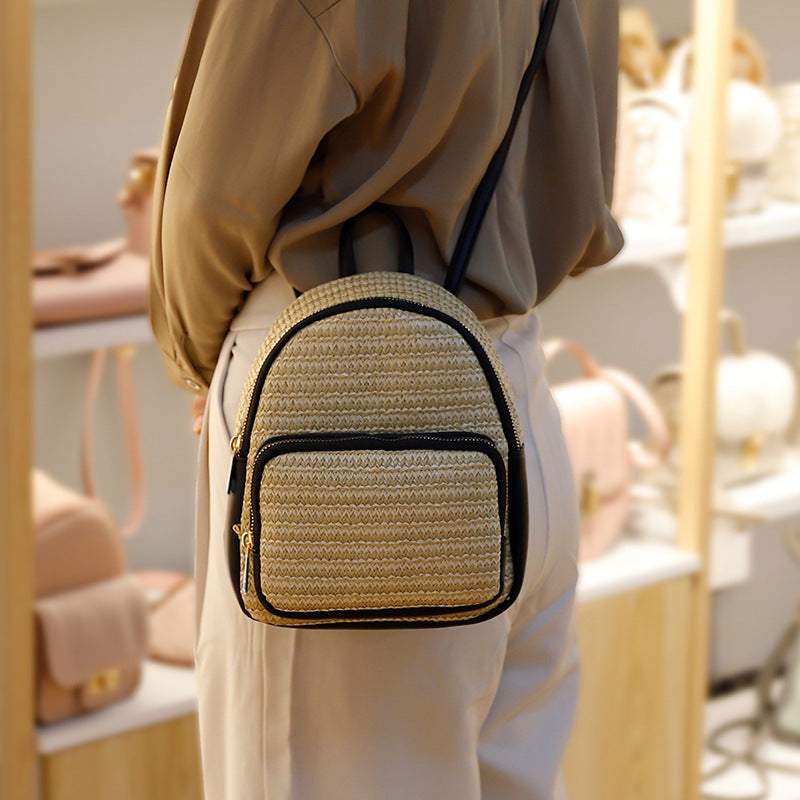 Mochila de paja con textura de nueva moda para mujer