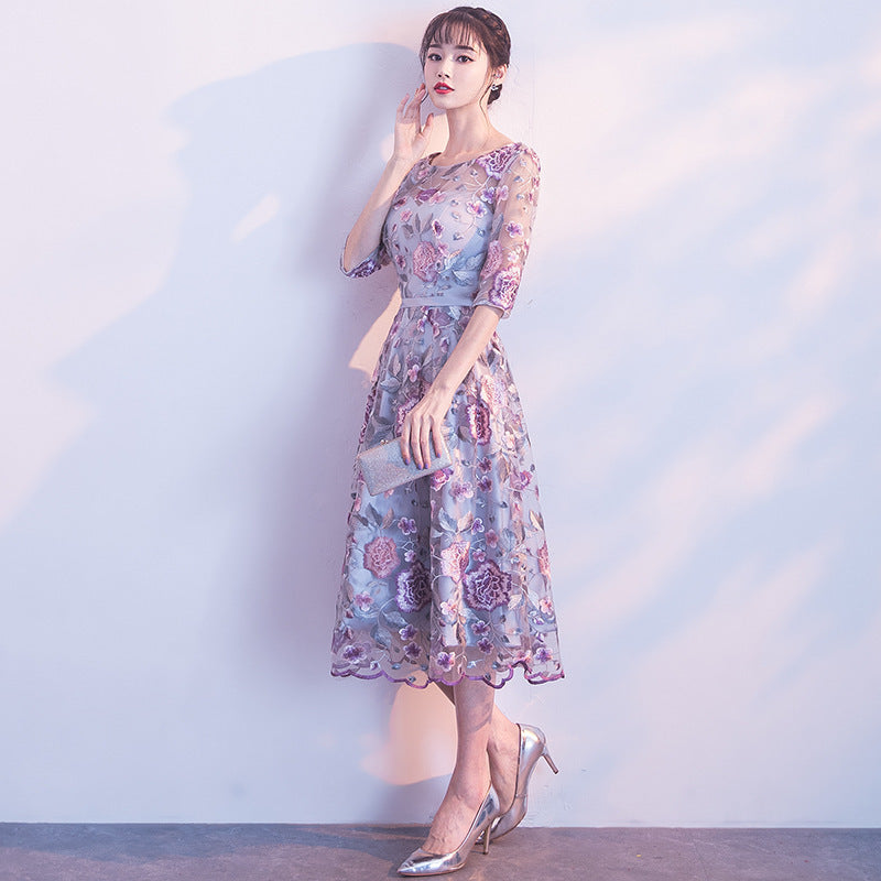 Rose Flower Host Short Dress Bridesmaid Dress Banquet Evening Dress