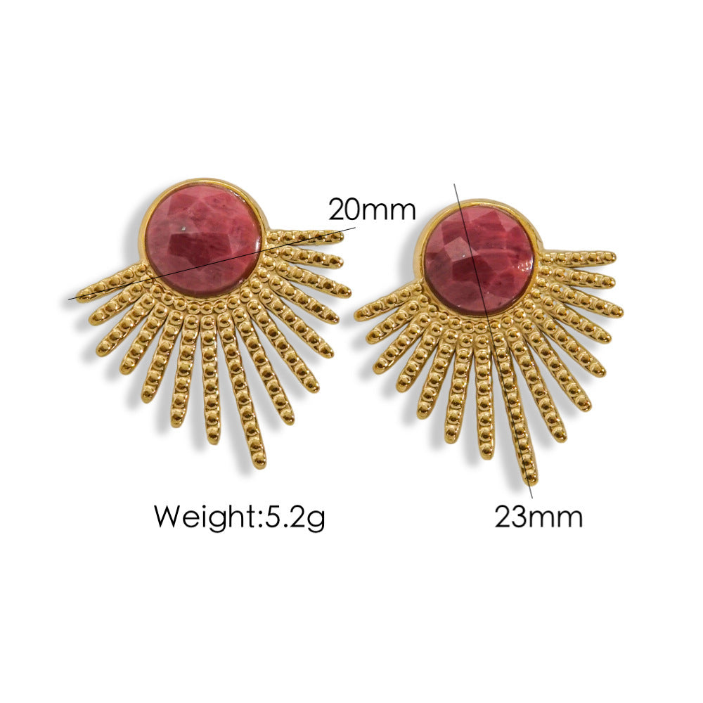 Elegantes pendientes de acero y titanio con incrustaciones de piedra natural