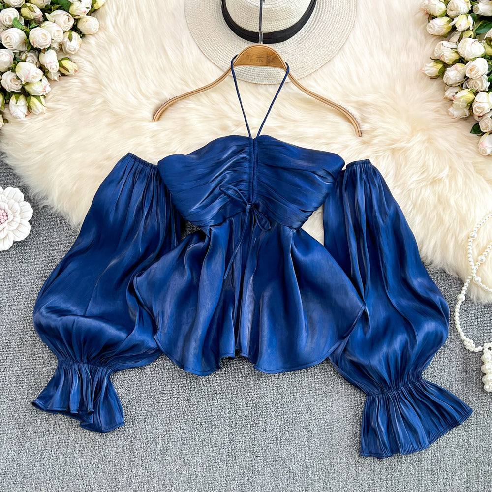 Haut péplum à manches bouffantes style rétro français