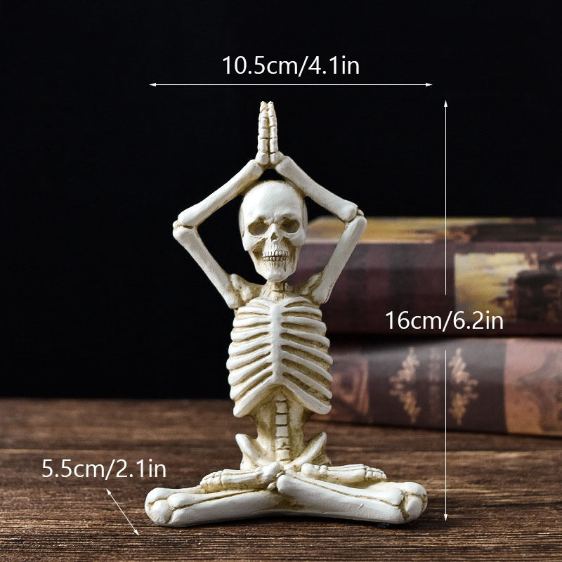 Adornos de resina para decoración de escritorio de terror de Halloween, modelado de características, esqueleto de calavera de yoga