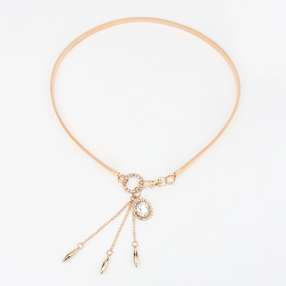 Fashion Small Incense Wind Metal Oval Rhinestone Waist Chain Women's Fringe Pendant With Dress Decoration Women's Waist Seal