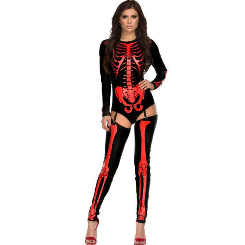 Costume de cosplay d'Halloween, uniforme de zombie avec crâne