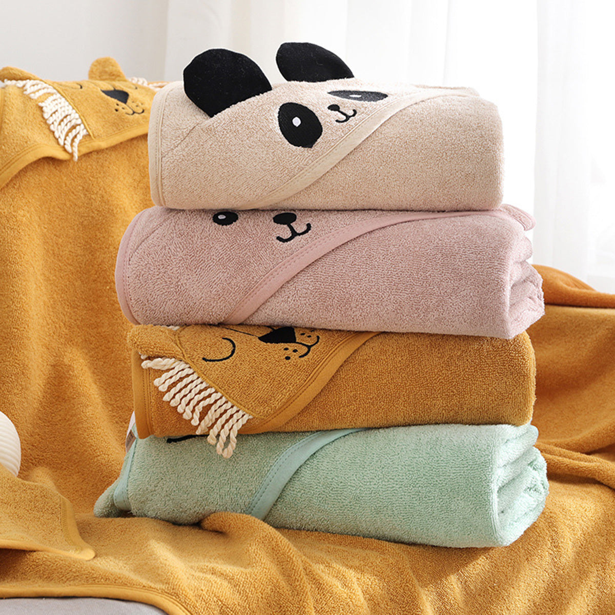 Serviette de bain absorbante en coton à capuche pour enfants, motif dessin animé mignon