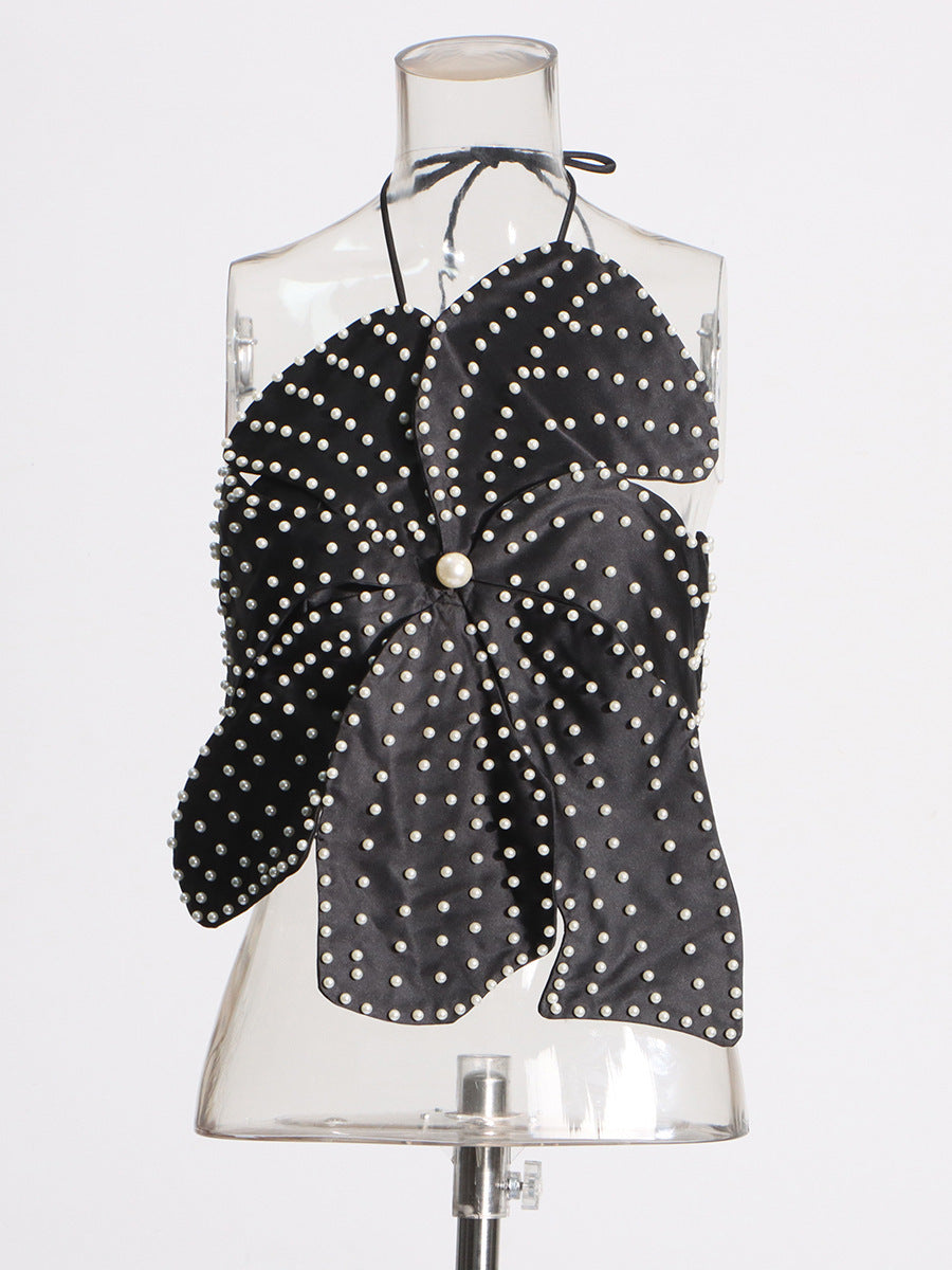 Flower Beaded Pearl Tube Top