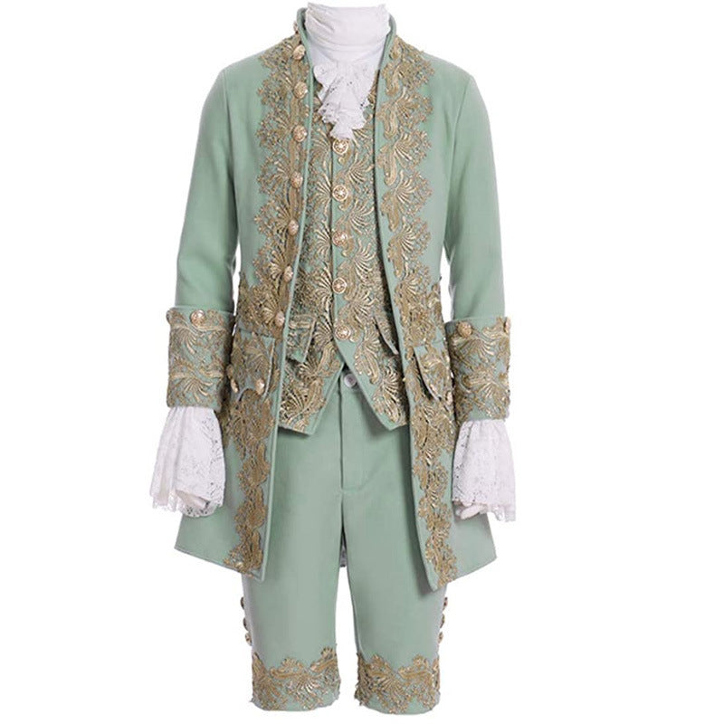 Costume de scène masculin noble en dentelle brodée médiévale européenne rétro