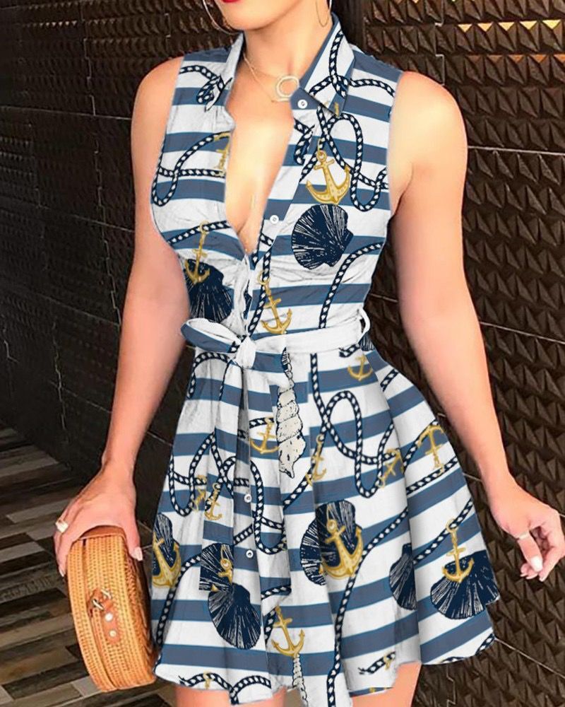 Robe imprimée sexy sans manches à col en V pour femme