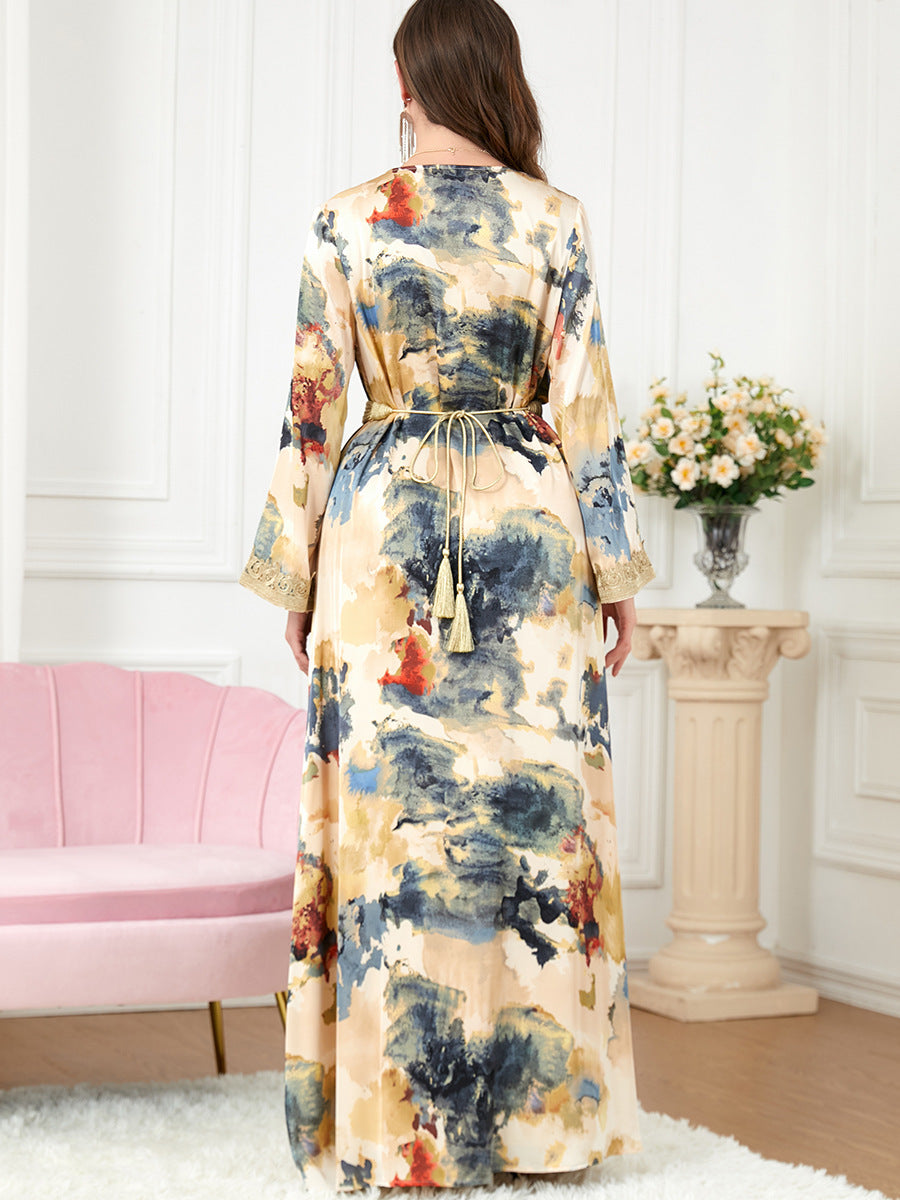 Vestido de dos piezas con escote en V y manga larga para mujer