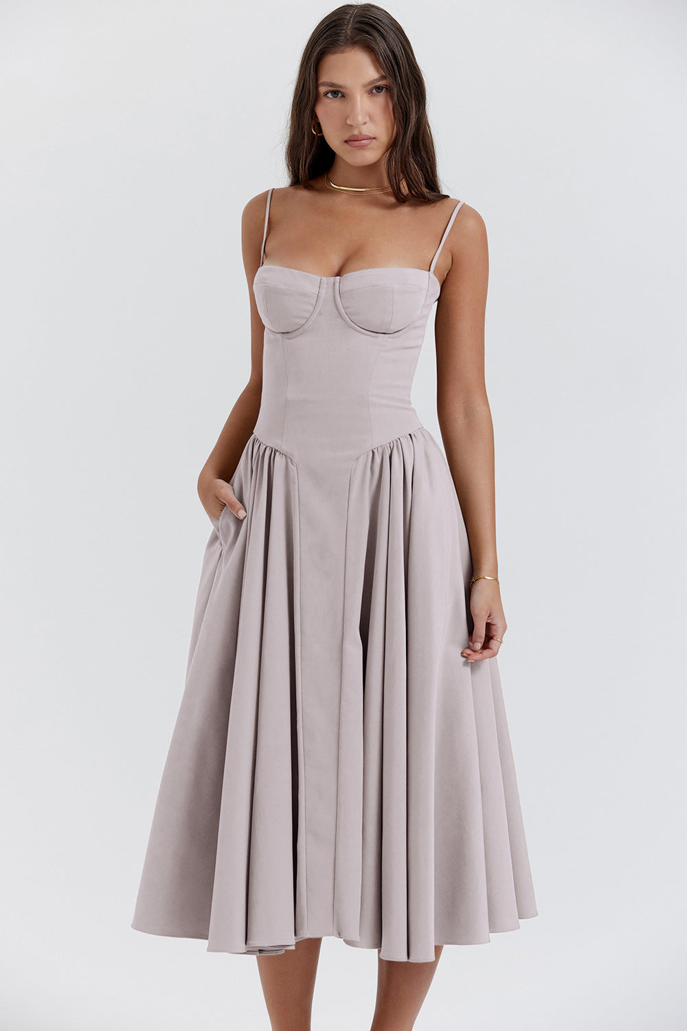 Vestido con vuelo grande y tirantes escotados, estilo palaciego elegante, nuevo, para mujer