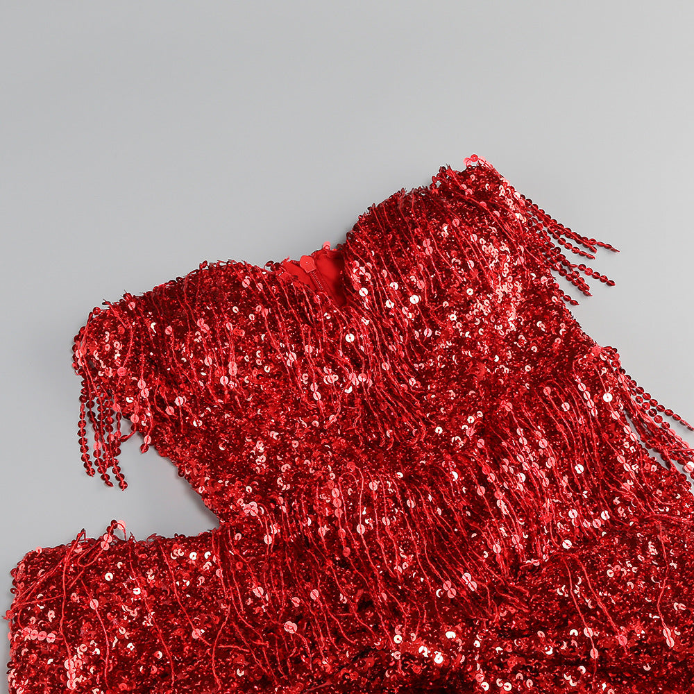 Big Tassel Bow Decoration Tube Top Sleeveless Skirt Red
