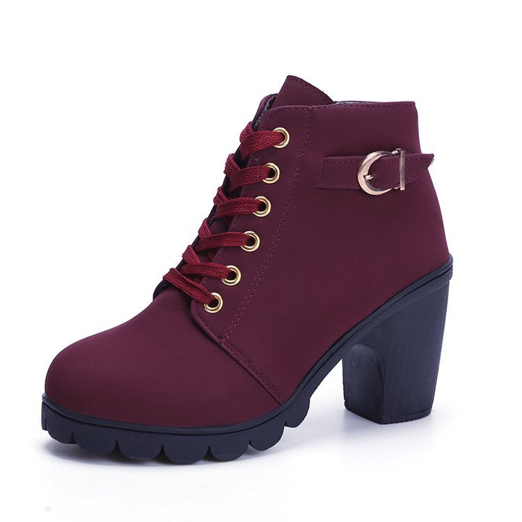 Botas de tacón de bloque grueso Botines con hebilla Zapatos de mujer