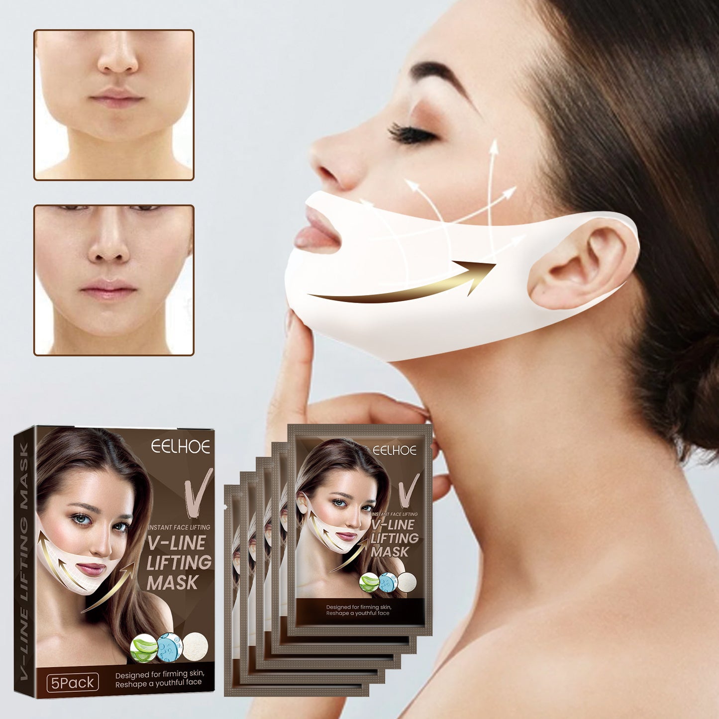 Masque facial resserrant et modelant pour le visage en V