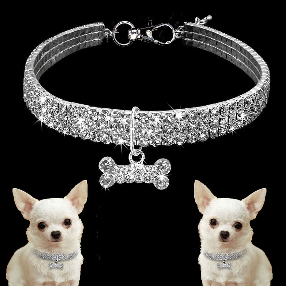Collar de perro con diamantes de imitación brillantes, collar de cristal para cachorros, chihuahuas, collares para perros pequeños, medianos y gatos