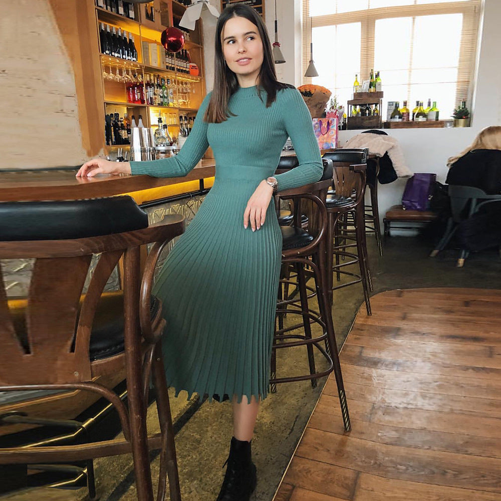 Vestido plisado de punto liso