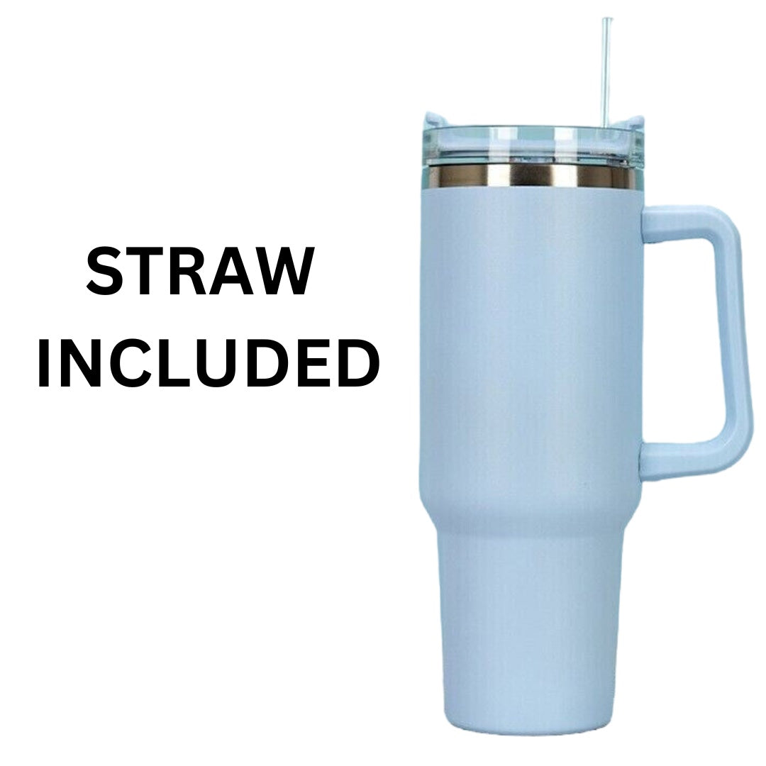 Vaso de agua de acero inoxidable, taza con asa de 40 onzas, botella aislada con paja, taza duplicada