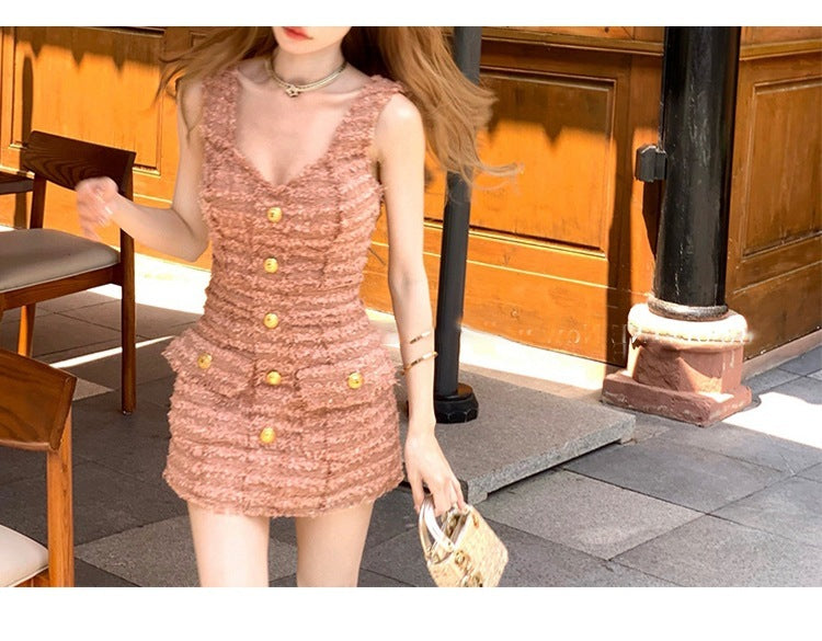 Vestido teñido con hebilla dorada para siesta artesanal de industria pesada