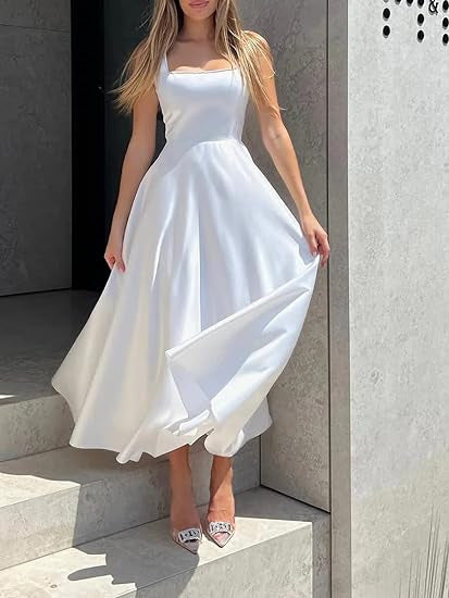 Robe corset longue sans manches à col carré pour femme