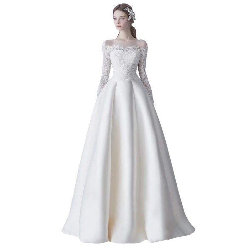 Princess Skirt Simple Long-sleeved Trailing Wedding Dress