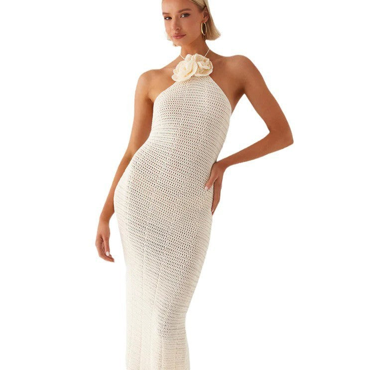 Solid Color Knitted Crochet Swimsuit Blouse Sun-proof Set