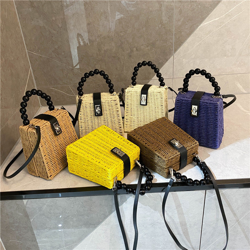 Bolsa de ratán, bolsa de paja portátil con cuentas