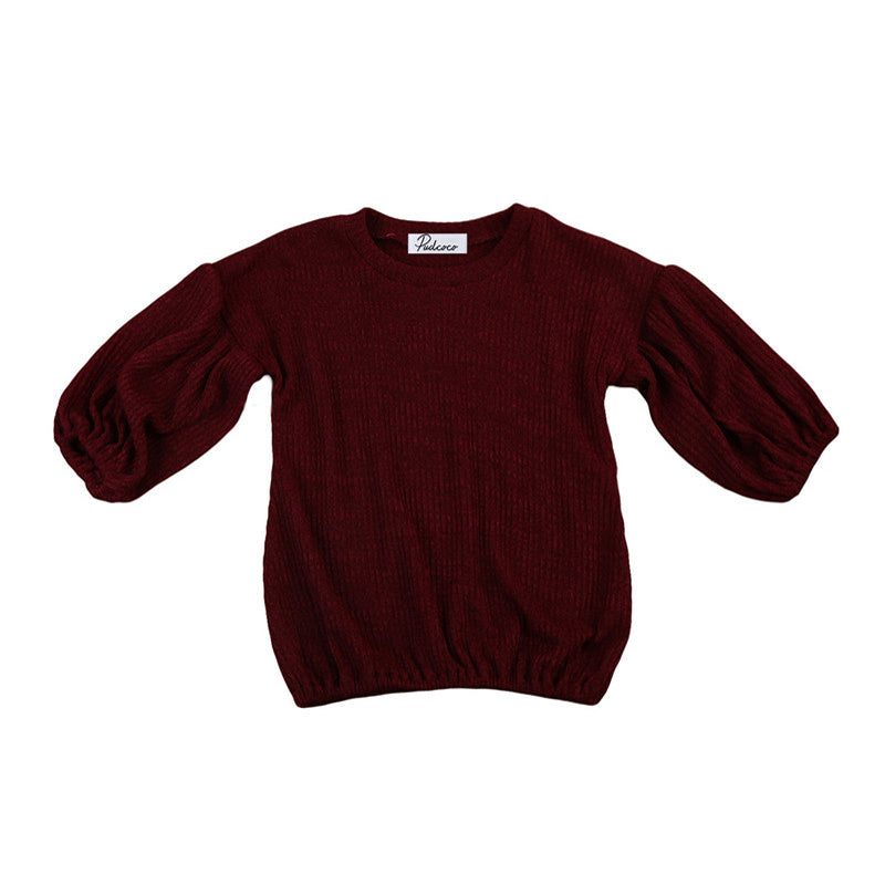 Camiseta de manga farol de color liso para niñas de primavera