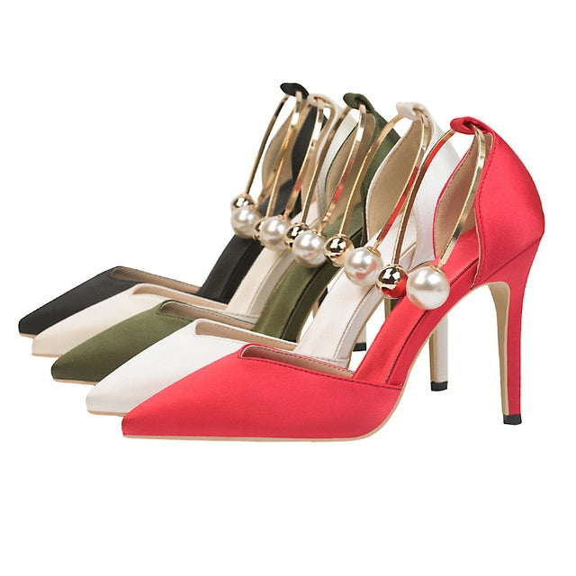 Tacones altos puntiagudos huecos de raso para mujer