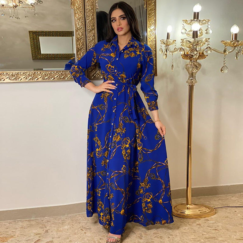 Vestido con cordones y estampado vintage musulmán de Oriente Medio para mujer