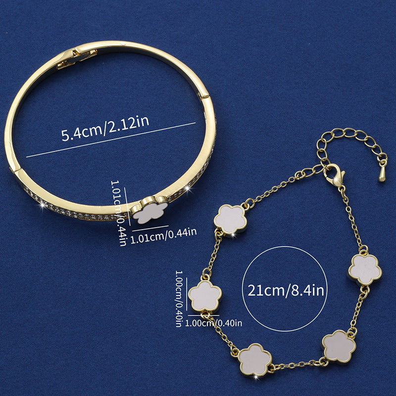 Pulsera de flores de cinco pétalos de la suerte Pulsera de flores de cinco hojas de dos piezas para mujer