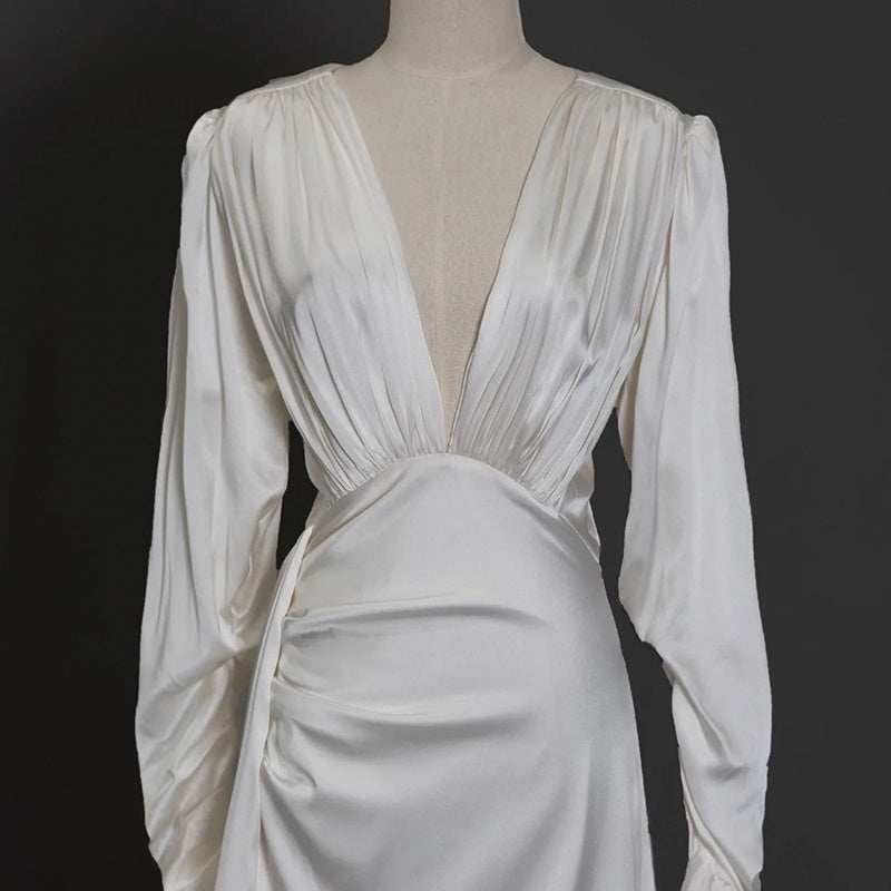 Fashionable Satin Long Sleeved Dress