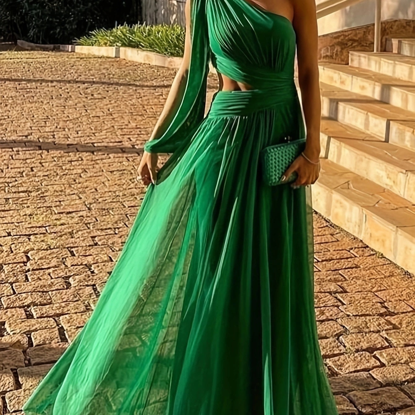 Robe longue élégante et slim, couleur unie, tenue printemps-été, asymétrique, taille basse