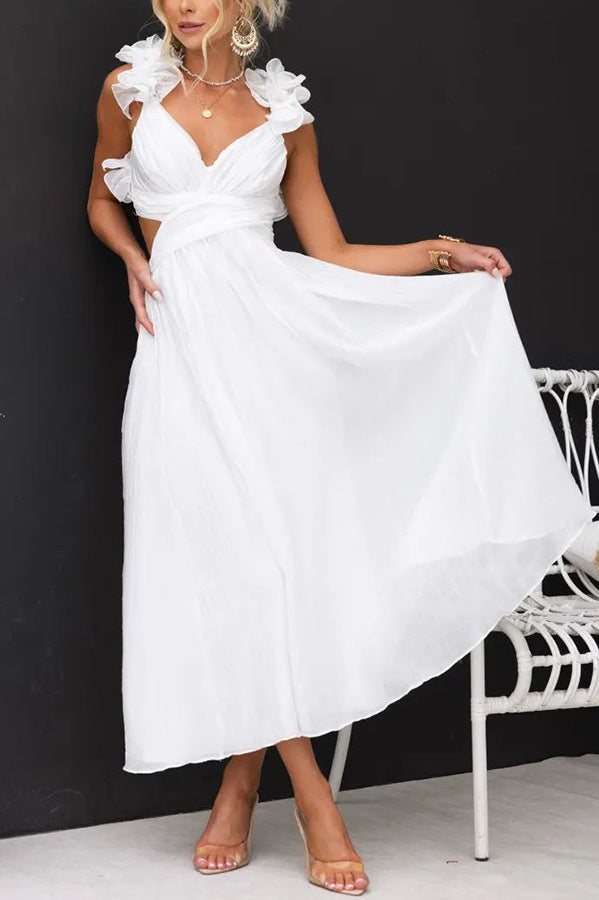 Women's Sleeveless Solid Color Lace-up Pleated Skirt Dress