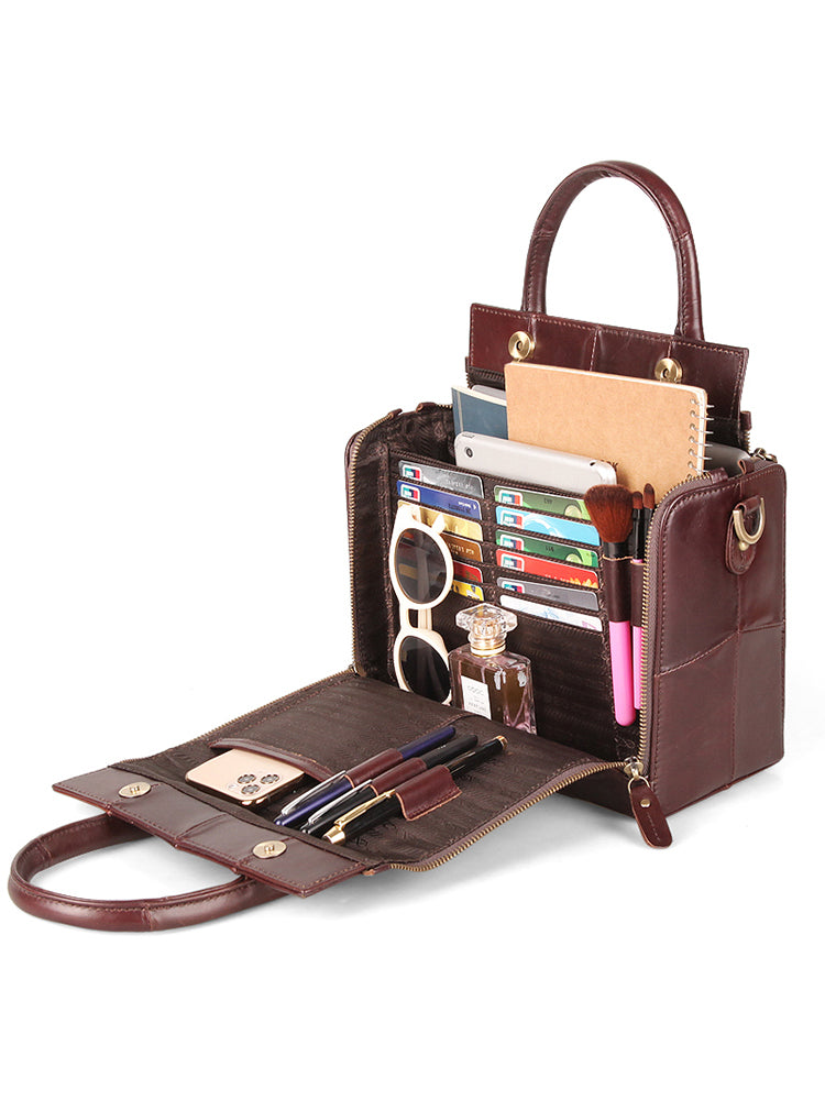 Bolso de hombro portátil multifuncional de cuero genuino