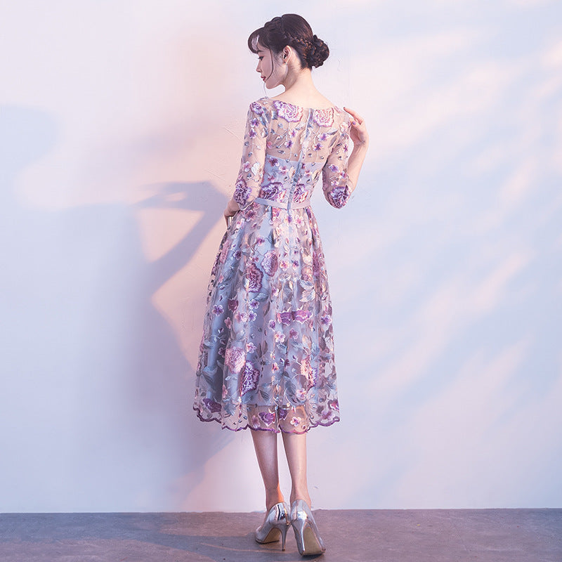 Rose Flower Host Short Dress Bridesmaid Dress Banquet Evening Dress