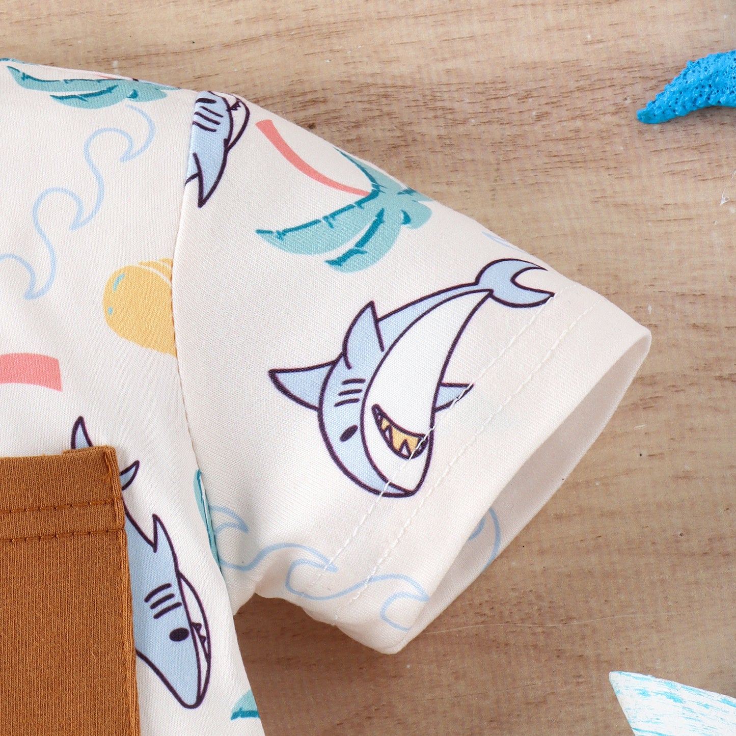 Traje de manga corta con estampado de tiburón tortuga para niños de verano