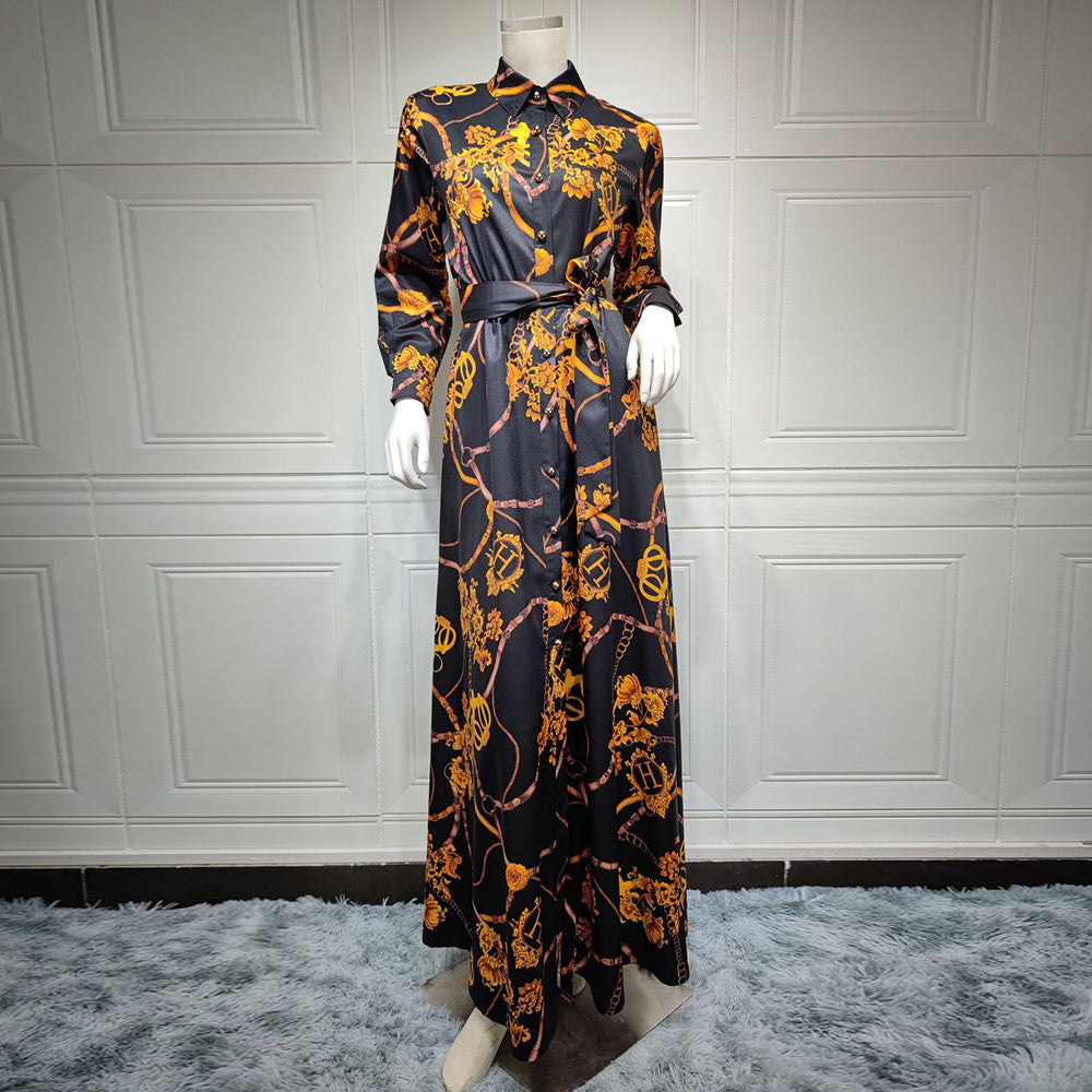 Vestido con cordones y estampado vintage musulmán de Oriente Medio para mujer