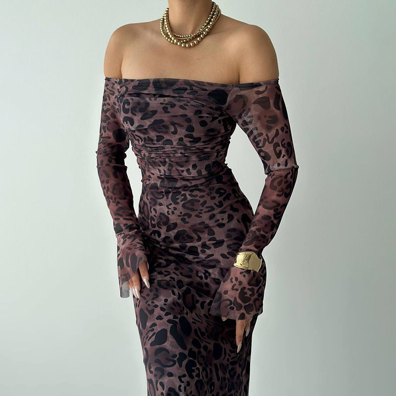 Robe à manches cloche et épaules dénudées, imprimé léopard et imprimé floral, mode féminine