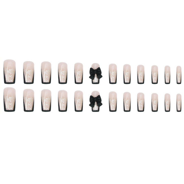 Autocollant pour ongles amovible à motif nœud français et bordure noire