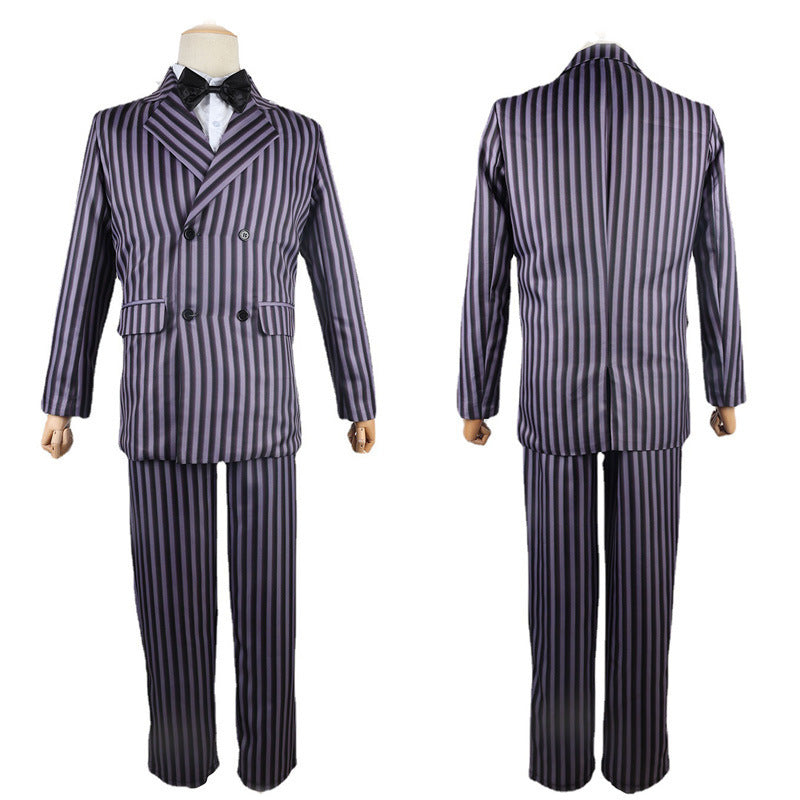 Costume de cosplay rayé d'Halloween de Mercredi Gomez Addams