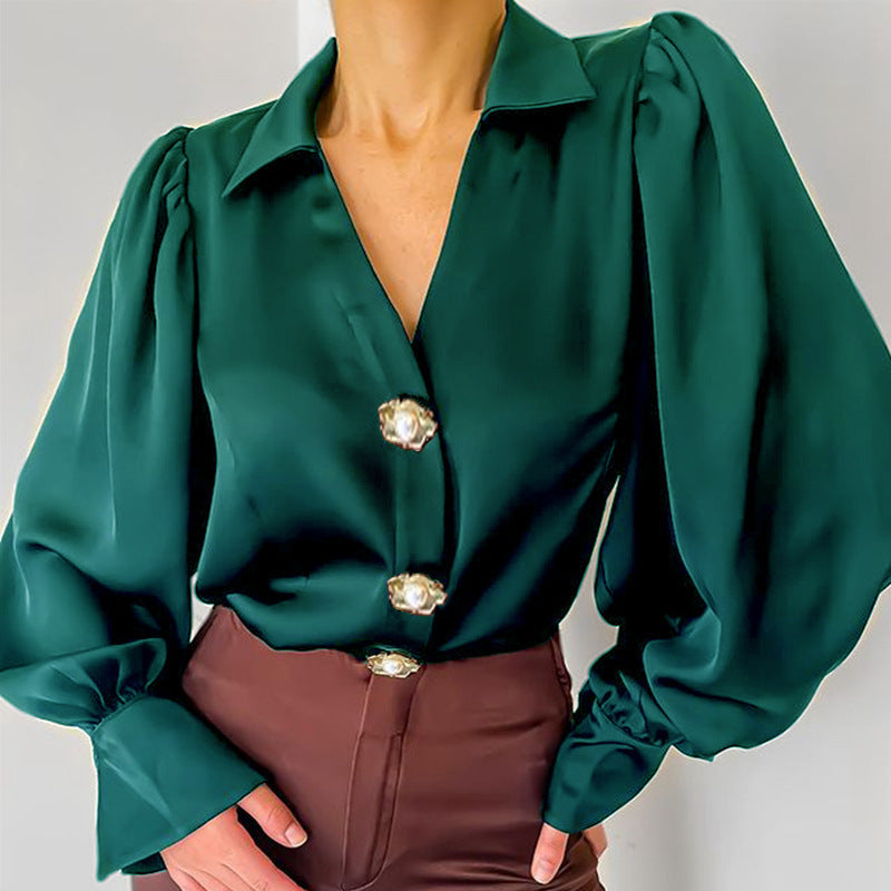 Fashion Design Lantern Sleeve Loose Blouse