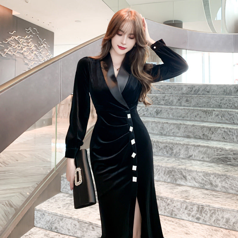 French Retro Hepburn Style Slimming Waist Split Skirt