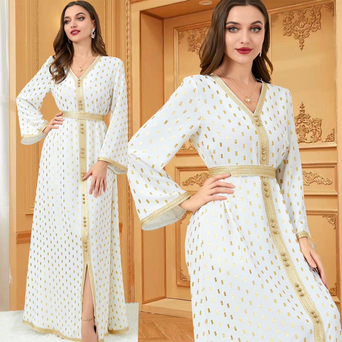 Long Sleeve Hot Gold Muslim Dress