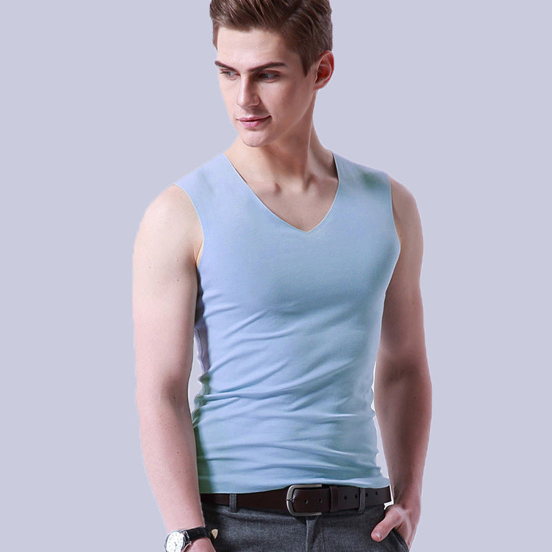Camiseta deportiva sin costuras con cuello en V y sin mangas para hombre
