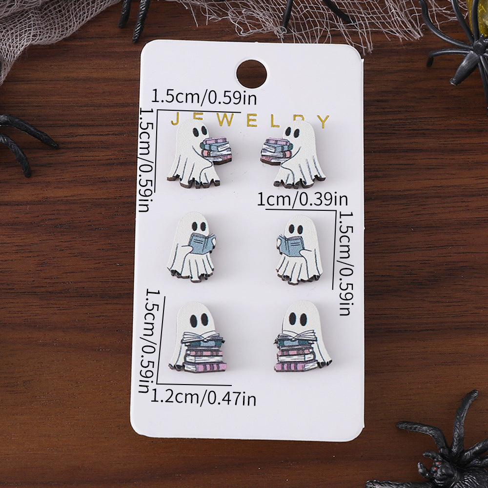 Traje de tachuelas de madera con forma de fantasma de libro de Halloween