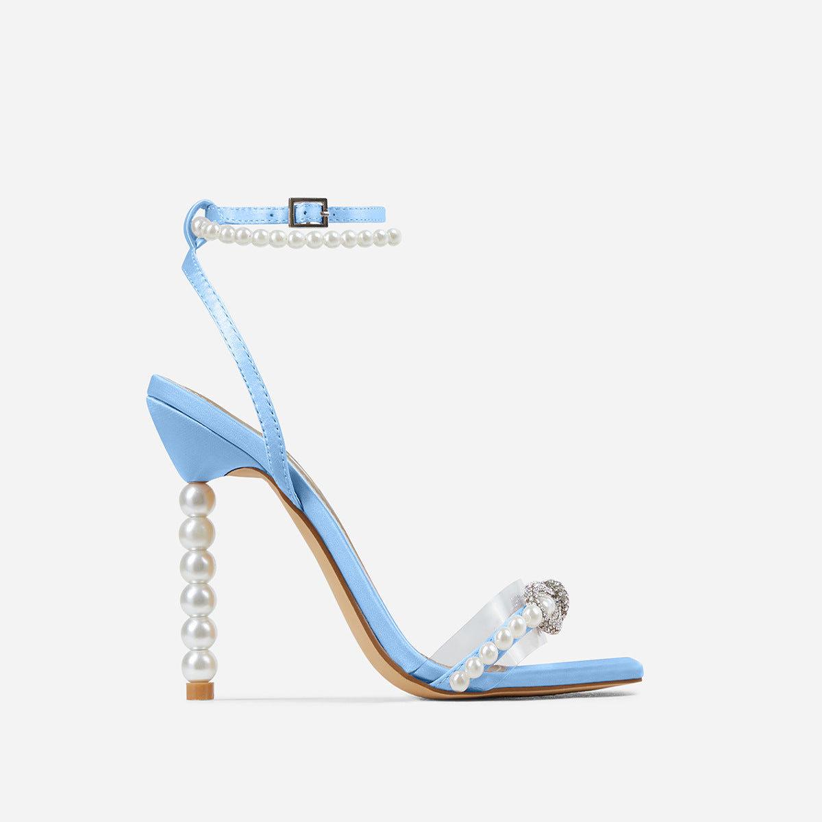 Chaussures à talons aiguilles et bout carré, avec nœud en strass et bride en perles, pour femmes européennes et américaines, grandes tailles