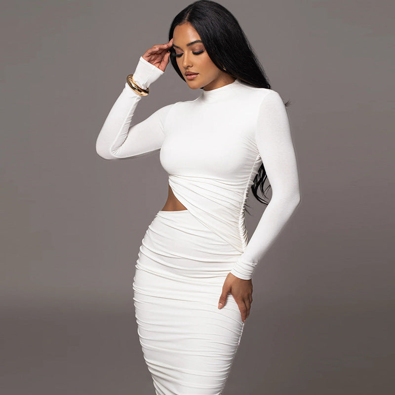 Women's Long Sleeve Sexy Cutout Pleated Tight Dress