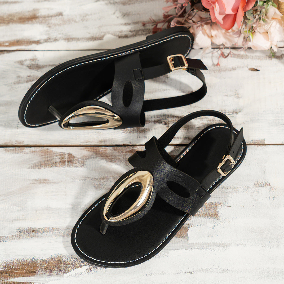 Sandalias casuales con hebilla de metal que combinan con todo para mujer