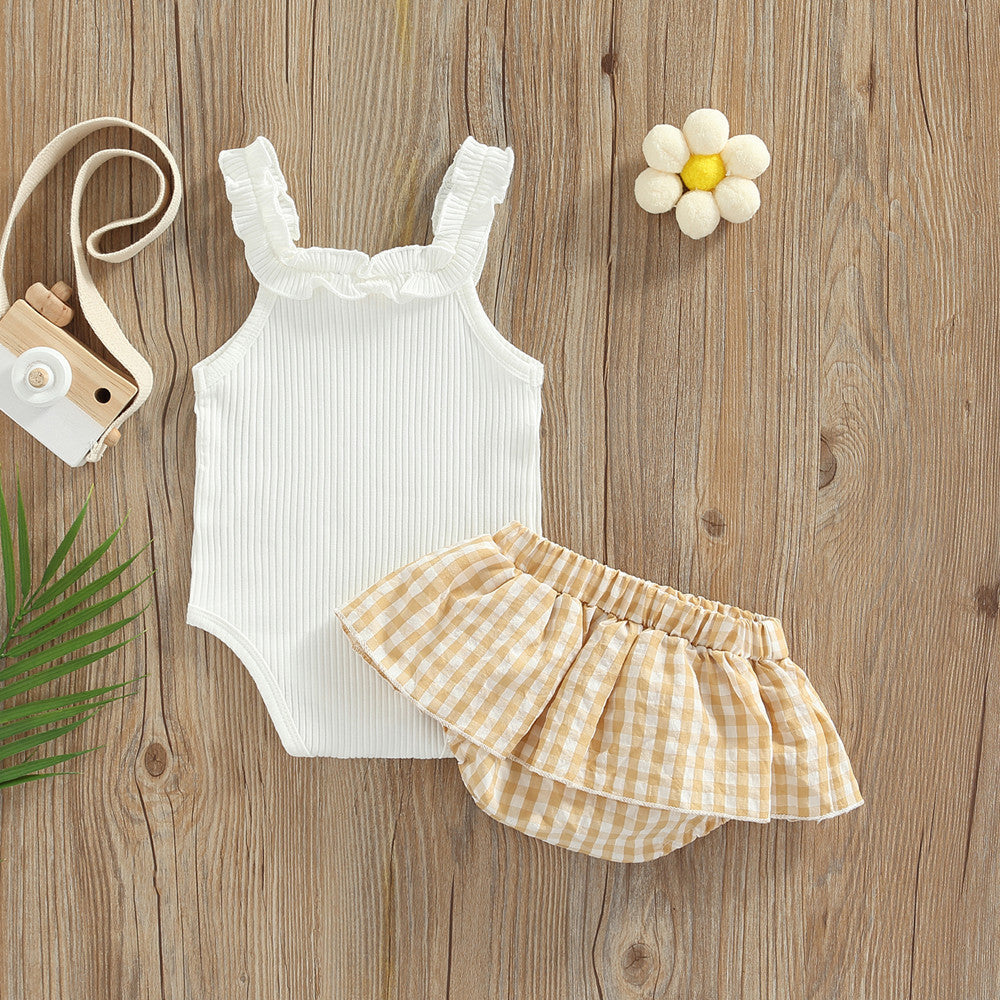 Ensemble barboteuse d'été pour bébé fille, combinaison sans manches de couleur unie