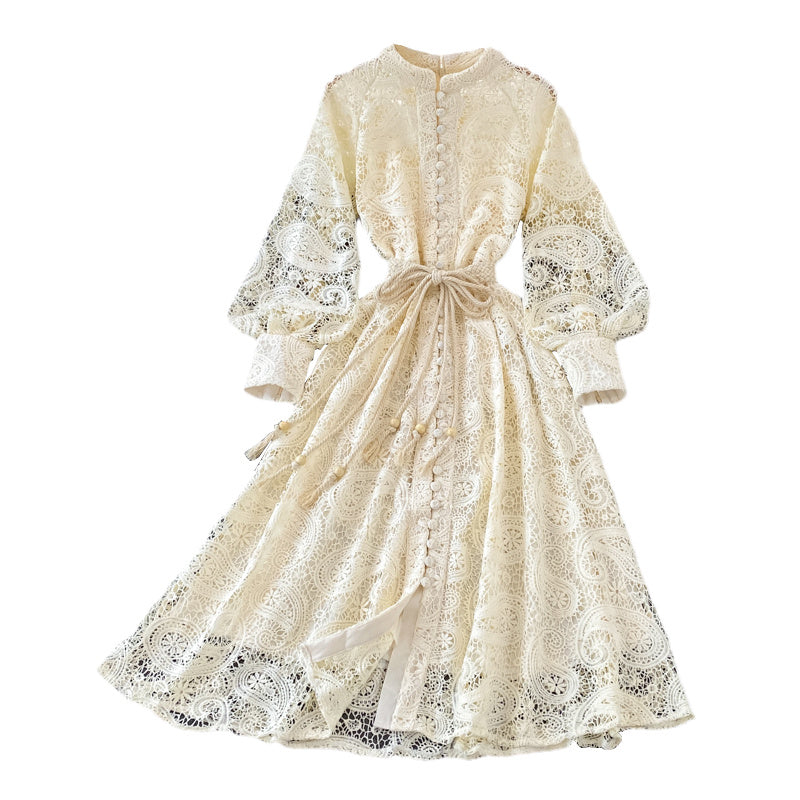 Robe vintage à manches longues et découpes lanternes pour femme
