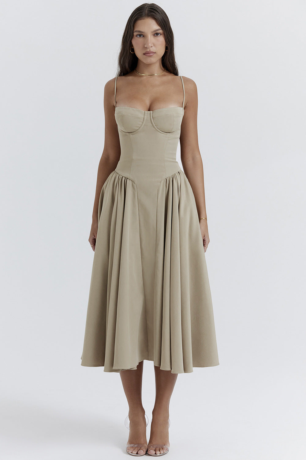 Vestido con vuelo grande y tirantes escotados, estilo palaciego elegante, nuevo, para mujer