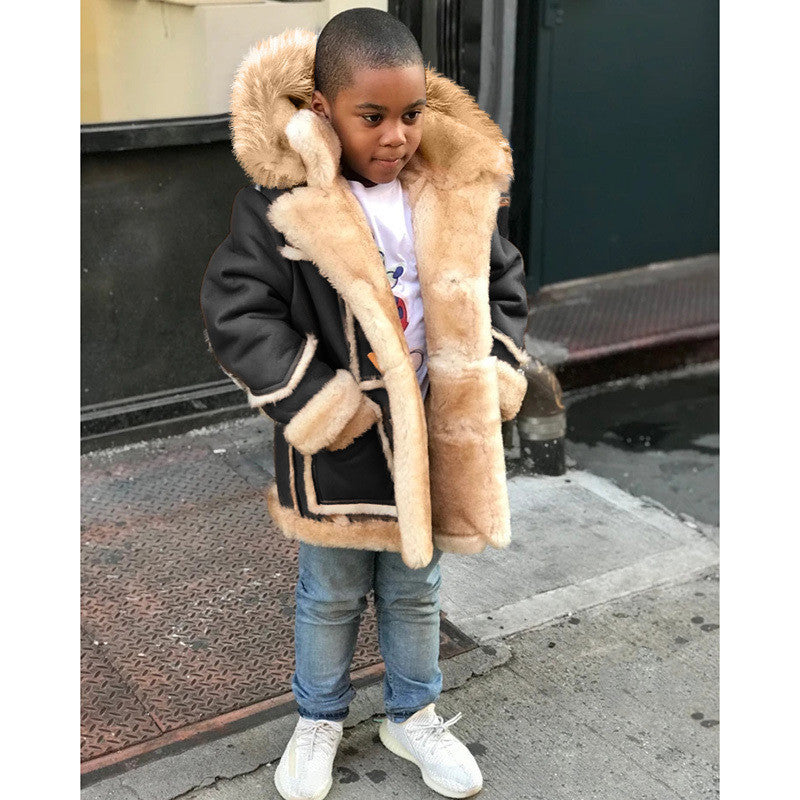 Veste à capuche tendance tout-en-un en fourrure chaude pour garçon